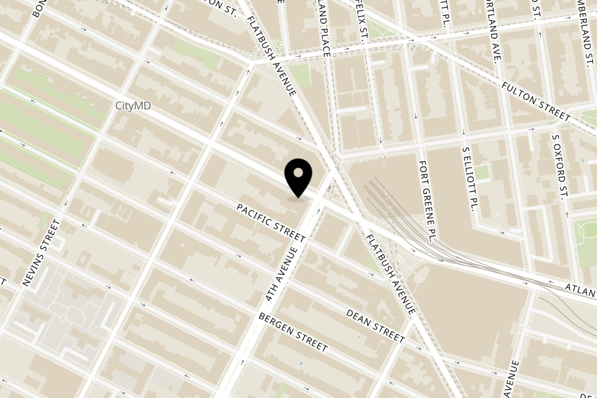 Map showing the location of Kemo's Hot Kitchen Bites on 574 Atlantic Ave in Brooklyn